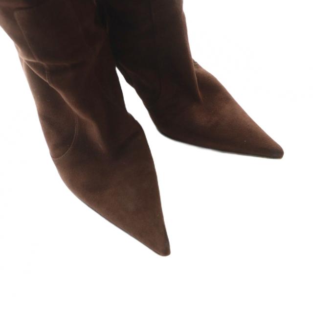 【中古】セルジオロッシ Sergio rossi ロングブーツ ポインテッドトゥ スエード ロゴ サイドジップ 34.5 21.5cm 茶