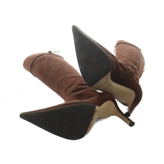 【中古】セルジオロッシ Sergio rossi ロングブーツ ポインテッドトゥ スエード ロゴ サイドジップ 34.5 21.5cm 茶