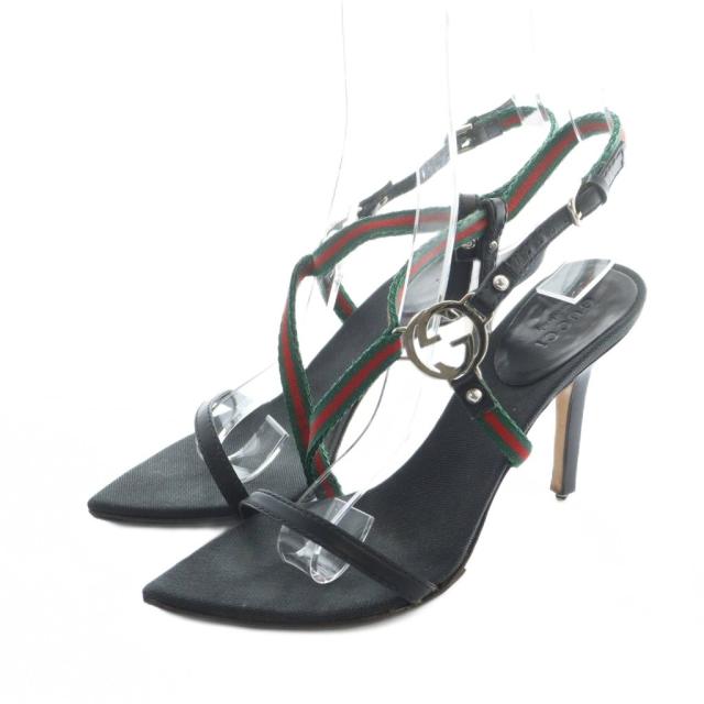 【中古】グッチ GUCCI サンダル ポインテッドトゥ ハイヒール ストラップ インターロッキングG ウェブ 34 21cm 黒