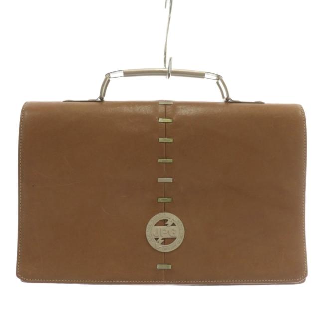 【中古】Jean Paul GAULTIER ビジネスバッグ ブリーフケース ショルダー 2WAY レザー ロゴ シルバー金具 茶色