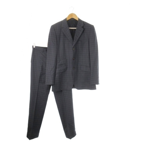 【中古】ポールスミス PAUL SMITH シングルスーツ テーラードジャケット スラックス ウインドーペン L 紺