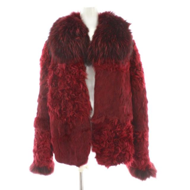 【中古】ノーブランド ファーコート フォックスファー ラム 毛皮 F ワインレッド 赤 ショート丈 /PP ■GY18 レディース