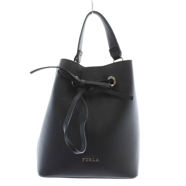 【中古】FURLA コスタンザ ハンドバッグ ショルダー 巾着 2WAY レザー ワンハンドル リボン ロゴ 黒 BLE3CSZ