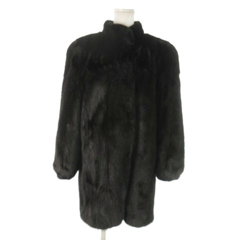 【中古】ノーブランド ファーコート ミドル丈 スタンドカラー ブラックミンク 毛皮 11 黒 ブラック /AO12 ■GY18
