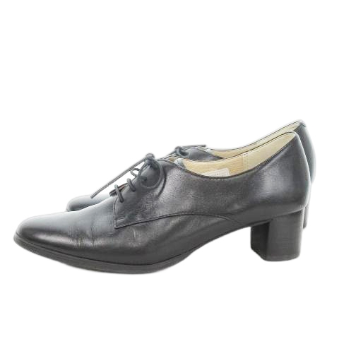 【中古】リーガル REGAL レースアップパンプス ミドルヒール チャンキーヒール オックスフォード レザー 23.5cm 黒