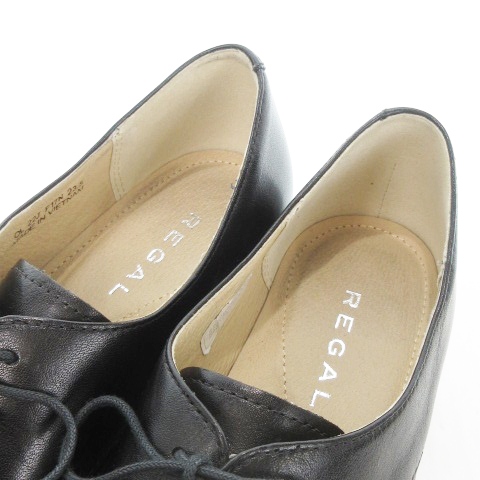 【中古】リーガル REGAL レースアップパンプス ミドルヒール チャンキーヒール オックスフォード レザー 23.5cm 黒