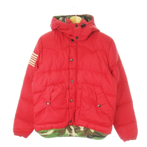 【中古】未使用品 デニム&サプライ ラルフローレン ダウンジャケット ジップアップ フーディ 星条旗 裏迷彩柄 S 赤