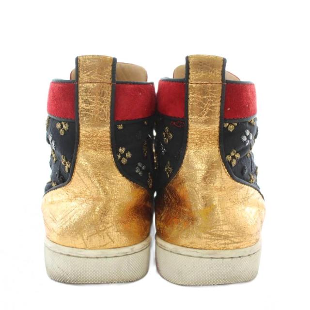 【中古】Christian louboutin スニーカー スエード レザー ハイカット スパイクスタッズ 刺繍 ロゴ 40.5 25.5cm 黒 赤