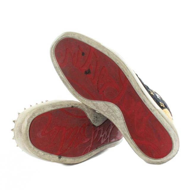 【中古】Christian louboutin スニーカー スエード レザー ハイカット スパイクスタッズ 刺繍 ロゴ 40.5 25.5cm 黒 赤