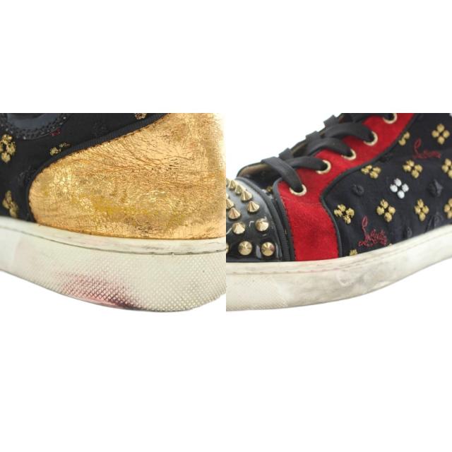 【中古】Christian louboutin スニーカー スエード レザー ハイカット スパイクスタッズ 刺繍 ロゴ 40.5 25.5cm 黒 赤