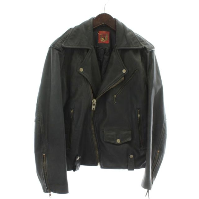 【中古】WILD DANCER ダブルライダース レザージャケット 革ジャン アウター スカル 蛇 スネーク ジップアップ L 黒