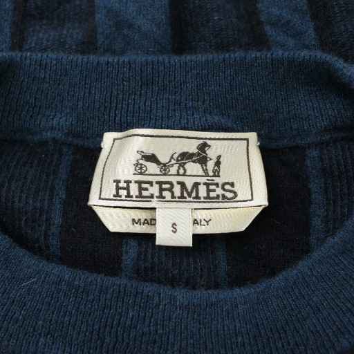 【中古】エルメス HERMES イタリア製 ニット セーター カシミヤ100% 長袖 クルーネック Hロゴ 総柄 S 紺 ネイビー_2