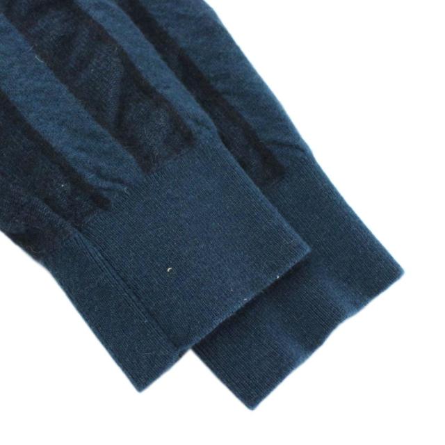【中古】エルメス HERMES イタリア製 ニット セーター カシミヤ100% 長袖 クルーネック Hロゴ 総柄 S 紺 ネイビー_3