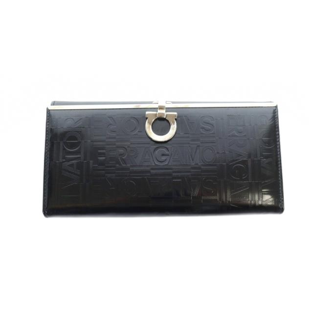 【中古】サルヴァトーレフェラガモ Salvatore Ferragamo 長財布 ウォレット ガンチーニ レザー ロゴ 黒 ブラック