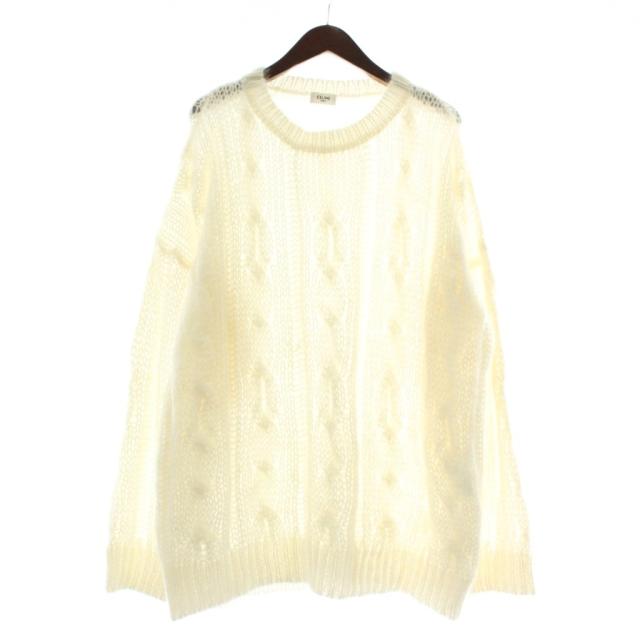 【中古】CELINE 22AW エディ期 ボクシーアランセーター ニット モヘア ウール混 長袖 クルーネック L 白 2A99Z586S