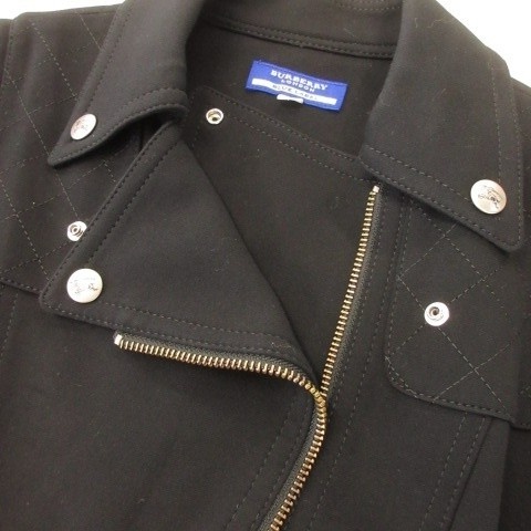 【中古】バーバリーブルーレーベル ミニワンピース ライダースデザイン 半袖 38 M 黒 ブラック ロゴ刺繍 ステッチ_5
