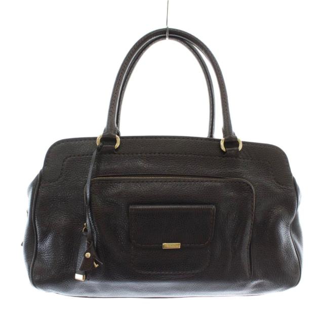 【中古】トッズ TOD'S ボストンバッグ トラベルバッグ 旅行用 レザー ロゴ ゴールド金具 こげ茶 ダークブラウン