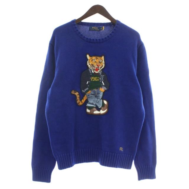 【中古】ポロ ラルフローレン POLO RALPH LAUREN ニット セーター 長袖 クルーネック タイガー柄 ワッペン 刺繍