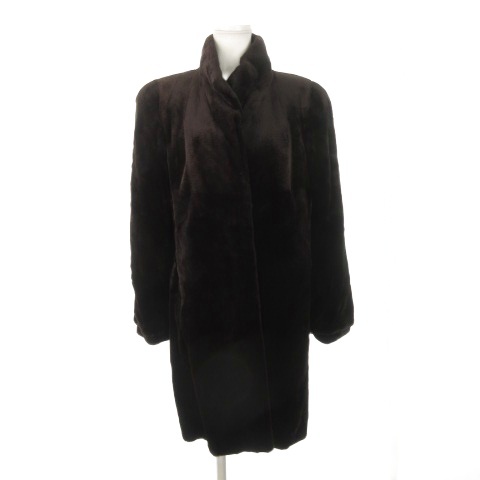 【中古】ノーブランド ファーコート シェアードミンク 毛皮 ロング スタンドカラー F 茶 ダークブラウン /AH19