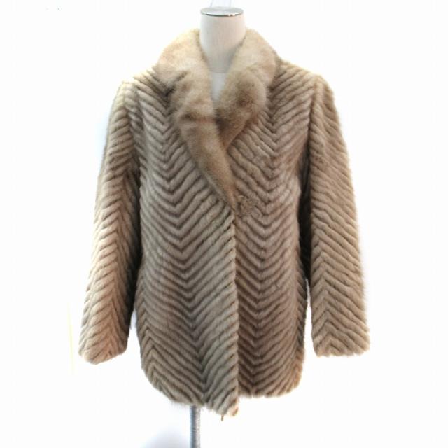 【中古】ムーンバット MOONBAT 毛皮コート ファーコート ミンク ハーフ丈 13 大きいサイズ ベージュ レディース