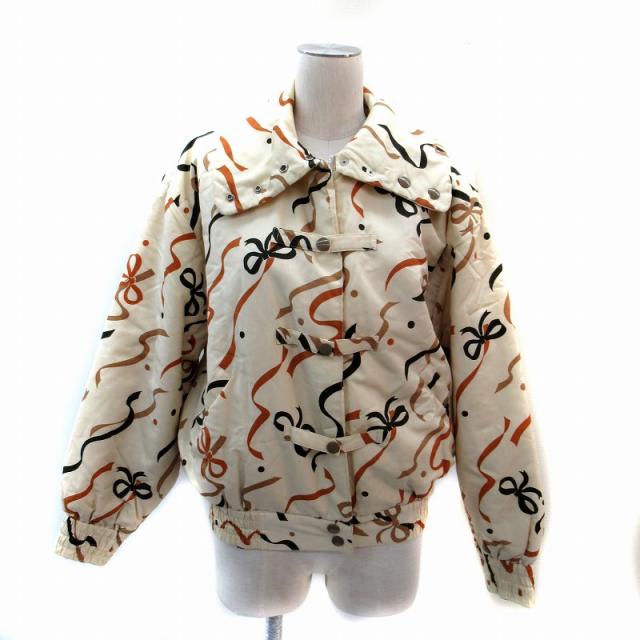 【中古】クリスチャンディオール sports 中綿ブルゾンジャケット ミドル丈 総柄 M クリーム 茶 ブラウン レディース