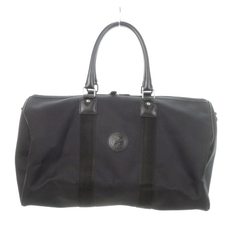 【中古】ハンティングワールド HUNTING WORLD サファリトゥデイ ボストンバッグ ワンポイント ロゴ型押しパッチ 黒