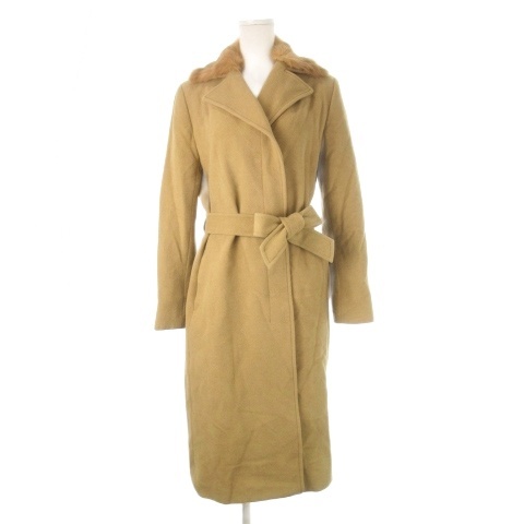 【中古】23区 オンワード樫山 ファーカラーコート チェスター ラビットファー アンゴラ ベルト付き 40 L 茶