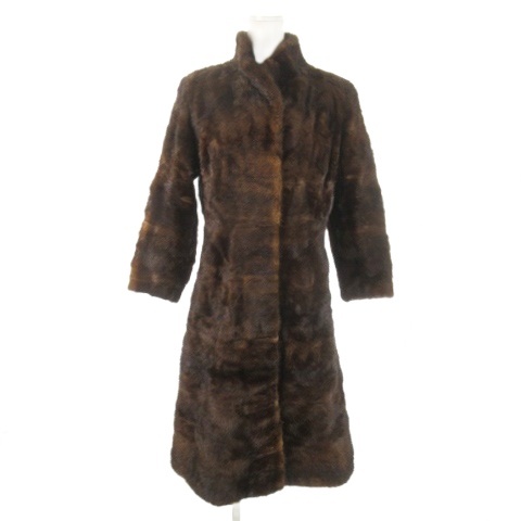 【中古】ノーブランド ファーコート ロング丈 スタンドカラー ミンク 毛皮 茶 ブラウン /AO18 ■GY18 レディース