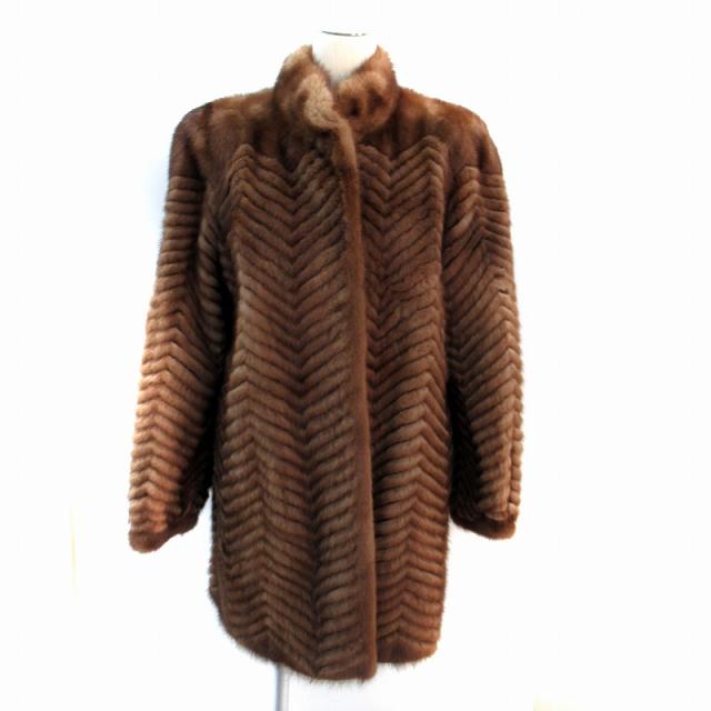 【中古】パロディー palody 毛皮コート ファーコート ミンク ミディアム丈 13 大きいサイズ 茶 ブラウン