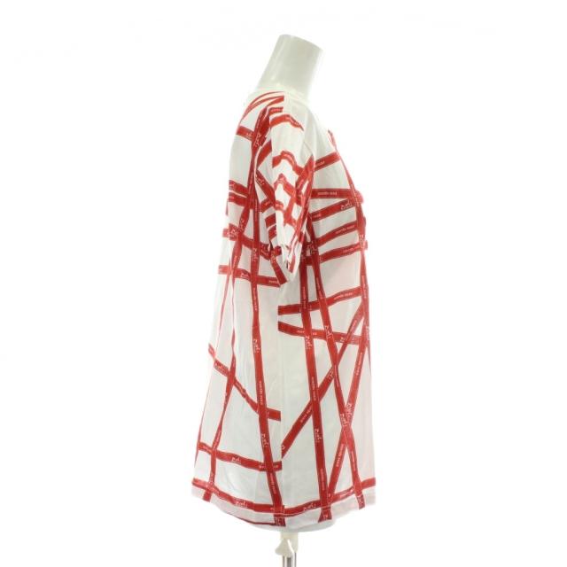 【中古】HERMES マルジェラ期 ボルデュック Tシャツ カットソー 半袖 クルーネック リボン柄 ロゴ 総柄 L 白 赤_1