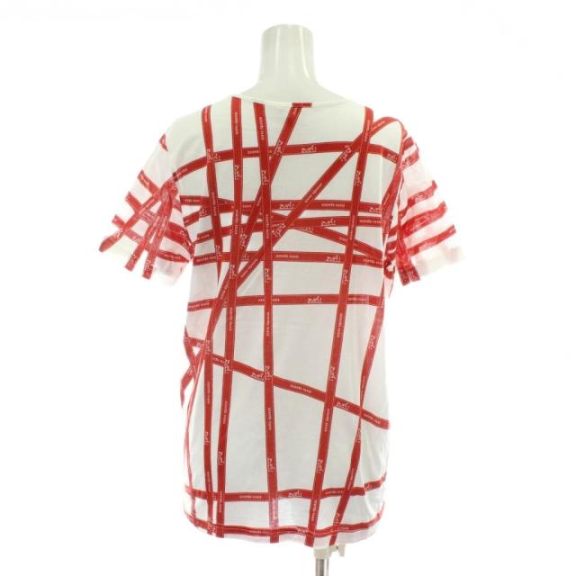 【中古】HERMES マルジェラ期 ボルデュック Tシャツ カットソー 半袖 クルーネック リボン柄 ロゴ 総柄 L 白 赤_2