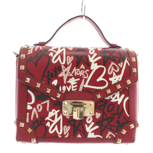 【中古】MICHAEL KORS ハンドバッグ ショルダー 2WAY レザー ハンドペイント スタッズ 総柄 ロゴ 赤 35H9GGFS1R