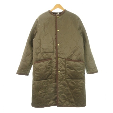 【中古】未使用品 トラディショナルウェザーウェア ウェーブキルティングジャケット ノーカラー 裏側ボア 34 S 緑