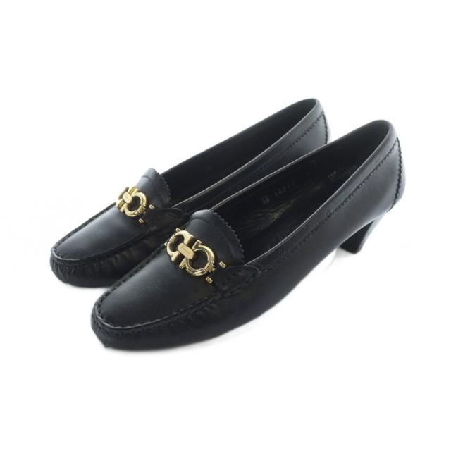 【中古】サルヴァトーレフェラガモ Salvatore Ferragamo パンプス スクエアトゥ ロゴ レザー ガンチーニ ヒール 6