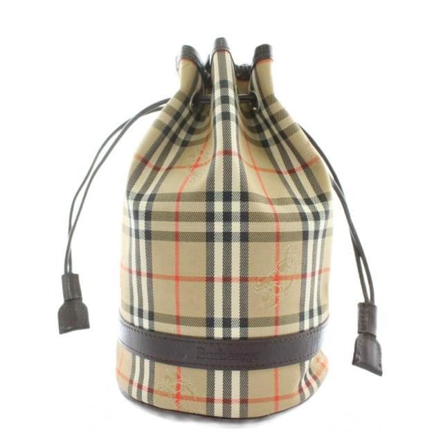 【中古】バーバリーズ Burberrys 巾着バッグ ポーチ ミニ キャンバス レザー ノバチェック 総柄 ベージュ