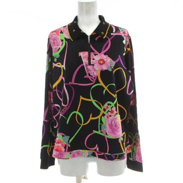 【中古】レオナールスポーツ LEONARD SPORT 長袖 カットソー ハーフジップ 44 黒 ブラック マルチカラー 花柄