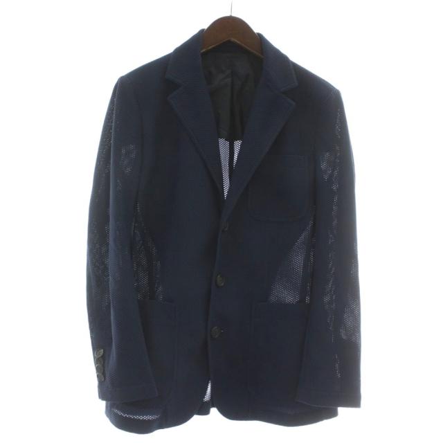 【中古】GIORGIO ARMANI テーラードジャケット ブレザー ナイロン メッシュ シングル 3B 背抜き 46 M 紺 RSG02W RS951