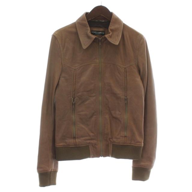 【中古】DOLCE&GABBANA ライダースジャケット 革ジャン アウター 羊革 レザー ウール混 ジップアップ 44 S 茶色