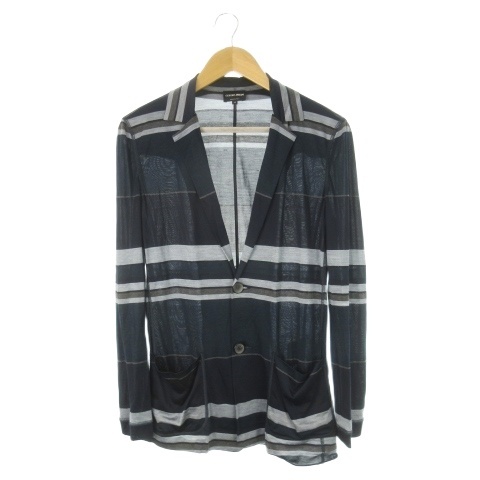 【中古】ジョルジオアルマーニ GIORGIO ARMANI テーラードジャケット シルク 絹 コットン ボーダー 46 M 紺