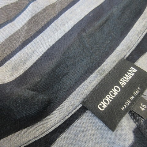 【中古】ジョルジオアルマーニ GIORGIO ARMANI テーラードジャケット シルク 絹 コットン ボーダー 46 M 紺_3