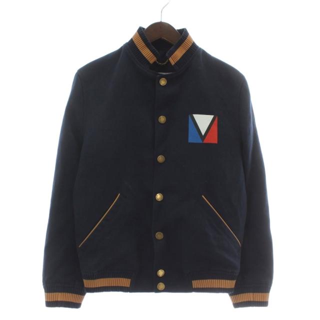 【中古】ルイヴィトン LOUIS VUITTON ガストンVスタジャン ブルゾン アウター 麻 リネン混 プリント 44 S 紺