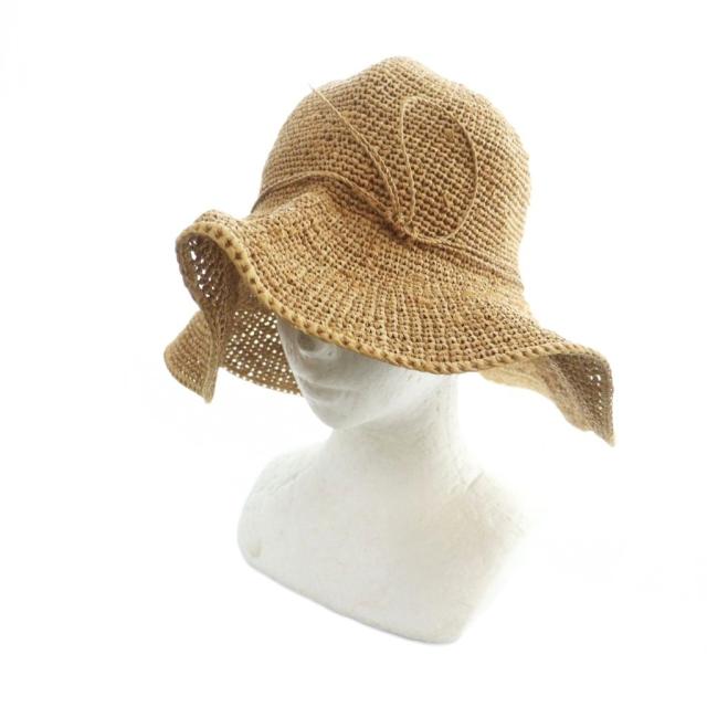 【中古】ヘレンカミンスキー HELEN KAMINSKI 麦わら帽子 ハット ロゴ ストローハット リボン 茶 ブラウン ■GY11