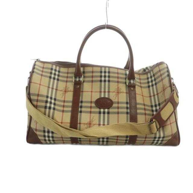 【中古】バーバリー BURBERRY ボストンバッグ ショルダー 2WAY ロゴ ノバチェック PVC レザー 茶 ブラウン ■GY17