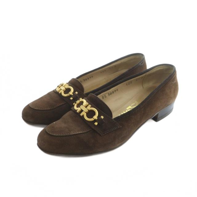 【中古】サルヴァトーレフェラガモ Salvatore Ferragamo パンプス ロゴ スエード ガンチーニ 5.5 22.5cm 茶