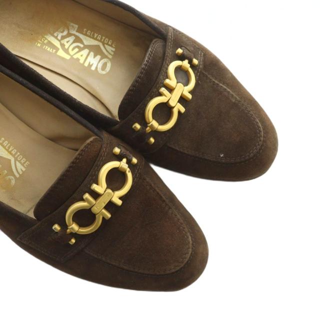 【中古】サルヴァトーレフェラガモ Salvatore Ferragamo パンプス ロゴ スエード ガンチーニ 5.5 22.5cm 茶