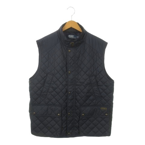 【中古】Polo by Ralph Lauren キルティングベスト 中綿 スタンドカラー ジップアップ ベルトデザイン ロゴ XL 紺