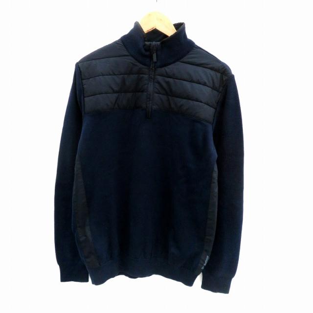 【中古】バブアー Barbour ニット カットソー ハーフジップ 長袖 切替 M 紺 ネイビー /HO24 ■GY18 メンズ