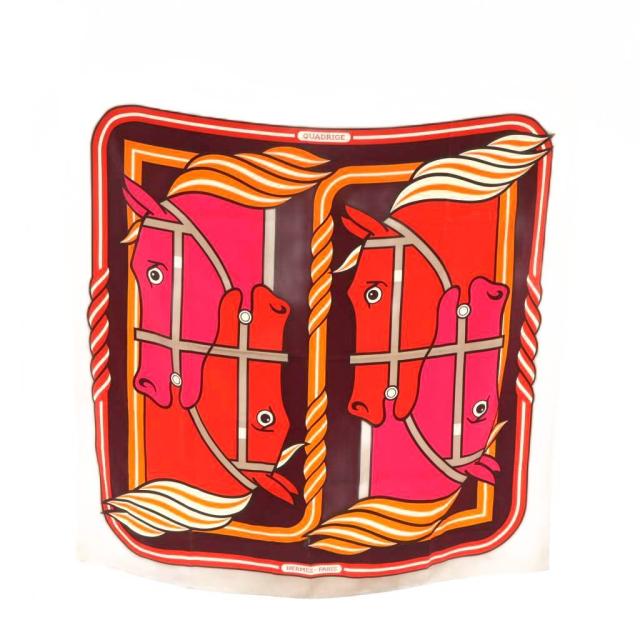 【中古】エルメス HERMES QUADRIGE カドリージュ カレ 90 大判 スカーフ ストール 絹 シルク ピンク レディース