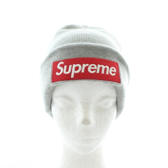 【中古】シュプリーム SUPREME × ニューエラ NEW ERA 帽子 ニット帽 ビーニー ボックスロゴ 刺繍 グレー