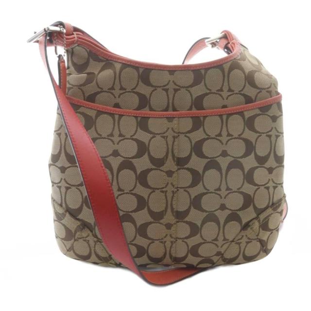 【中古】コーチ COACH F12992 シグネチャー ショルダーバッグ キャンバス レザー 茶色 ブラウン ピンク レディース
